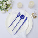 50 Pack | Royal Blue Premium Plastic Silverware Set, Heavy Duty Disposable Sleek Utensil Cutlery