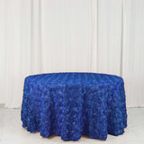 120inch Royal Blue Grandiose 3D Rosette Satin Round Tablecloth