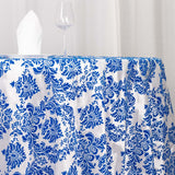 120inch Royal Blue Seamless Round Velvet Flocking Design Taffeta Damask Tablecloth