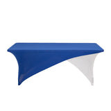 Royal Blue White Cross Over Stretch Spandex Table Cover 6ft Rectangular Fitted Tablecloth