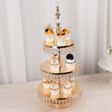 3-Tier Crystal Beaded Gold Metal Cupcake Stand Tower, 26inch Tall Cake Dessert Display Stand