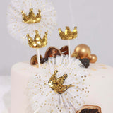 9 Pack | Gold Sequin Crown & Tutu Cupcake Cake Toppers, Princess Party Decor Supplies