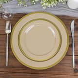 10 Pack | 7inch Regal Taupe and Gold Round Plastic Dessert Plates