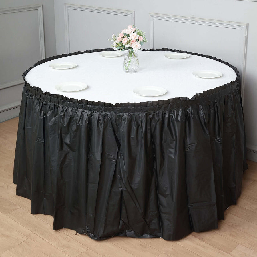 5 Pack Plastic Table Skirts Black Ruffled - Durable Disposable Skirts for Events 14ft