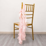 5 Pack Blush Rose Gold Curly Willow Chiffon Satin Chair Sashes