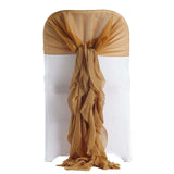 1 Set Gold Chiffon Hoods With Ruffles Willow Chiffon Chair Sashes
