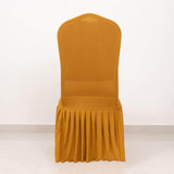 Gold Ruffle Pleated Skirt Banquet Spandex Chair Slipcover, 1-Piece Stretch Fitted Chair Cover