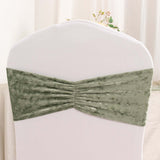 5 Pack Sage Green Premium Crushed Velvet Chair Sash Bands, Decorative Wedding Chair Sashes