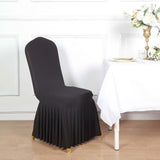 Black Ruffle Pleated Skirt Banquet Spandex Chair Slipcover, 1-Piece Stretch Fitted Chair Cover