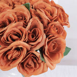 12inch Terracotta (Rust) Artificial Velvet-Like Fabric Rose Flower Bouquet Bush