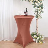 Terracotta (Rust) Highboy Spandex Cocktail Table Cover, Fitted Stretch Tablecloth