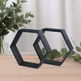 2 PC | Tall Hexagon Black Wood Centerpiece | Wood Geometric Terrarium | Honeycomb Storage Shelf