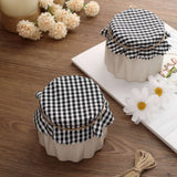 6inch Black/White Gingham Mason Jar Cloth Lid Covers, Checkered Jam Jar Covers with Jute String