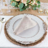 15inch Round Natural Rustic Burlap Jute Placemats Fringed Edges, Farmhouse Placemats with Trim