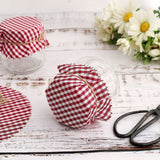 6inch Red / White Gingham Mason Jar Cloth Lid Covers, Checkered Jam Jar Covers with Jute String