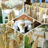 5 Pack | Gold Jute Faux Burlap Chair Sashes, Boho Chic Linen Decor - 6x108inch