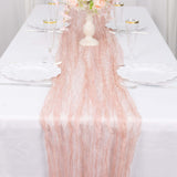 9ft Dusty Rose Sheer Crinkled Organza Table Runner, Premium Shimmer Chiffon Layered Table Runner