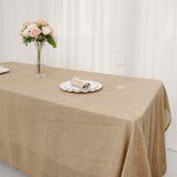 60"x102" Natural Faux Burlap Rectangle Tablecloth, Boho Chic Jute Table Linen