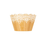 25 Pack | Natural Wood Grain and Lace Print Boho Cupcake Wrappers