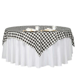 70"x70" White Black Buffalo Plaid Square Table Overlay, Gingham Polyester Checkered Table Overlay