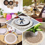 4 Pack | Natural 15inch Jute & White Mandala Print Fringe Placemats