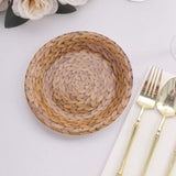 25 Pack Natural Paper Salad Plates With Woven Rattan Print