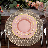 8inch Dusty Rose Plastic Dessert Salad Plates, Disposable Tableware Round With Gold Scalloped Rim