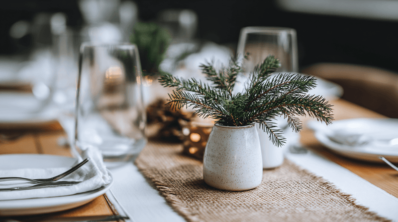 Rustic Farmhouse Christmas Table Runner Styling