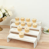 Set of 4 Whitewash Wooden Cupcake Pedestal Stands in Rectangular Bench Style