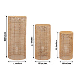 Set of 3 Natural Woven Rattan Wicker Pedestal Stand Floor Lamp Shades with Wave Pattern