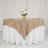 54"x54" Natural Faux Burlap Square Table Overlay, Boho Chic Jute Table Linen