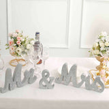 Silver Glittered Wooden Mr & Mrs Wedding Table Display Signs