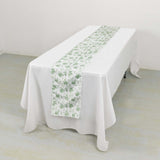 Dusty Sage Green Floral Polyester Table Runner in French Toile Pattern - 12x108inch