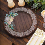 25 Pack Round Dinner Paper Plates in Brown Rustic Wood Print 10inch Disposable Party Plates Floral