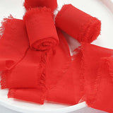 6yd Red Silk-Like Chiffon Linen Ribbon Roll For Bouquets, Wedding Invitations Gift Wrapping