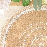 4 Pack | Natural 15inch Jute & White Braided Placemats, Rustic Round Woven Burlap Table Mats