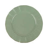 9inch Dusty Sage Heavy Duty Disposable Dinner Plates with Gold Ruffled Rim, Hard Plastic Dinnerware