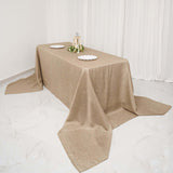 Natural Seamless Faux Burlap Rectangle Tablecloth, Boho Chic Jute Table Linen for 8 Foot Table