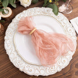 5 Pack Dusty Rose Sheer Crinkled Organza Dinner Napkins, Premium Shimmer Decorative Wedding Napkins