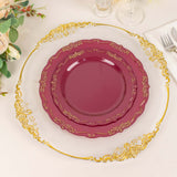 10 Pack | 7inch Burgundy With Gold Vintage Rim Disposable Salad Plates