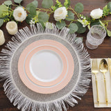 10 Pack White Disposable Party Plates With Blush Rose Gold Spiral Rim, 10" Round Plastic Dinne