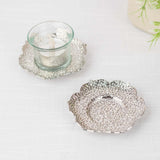 3 Pack | 4inch Shiny Silver Metal Plum Blossom Tealight Candle Holders, Vintage Mini Tea Cup Saucers