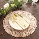 6 Pack Wheat Woven Rattan Print Disposable Dining Table Mats, 13inch Round Cardstock Paper Placemats