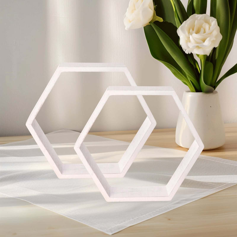 White hexagon display frames