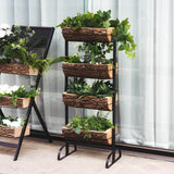 42inch 4-Tier Metal Ladder Plant Stand With Natural Wooden Log Planters