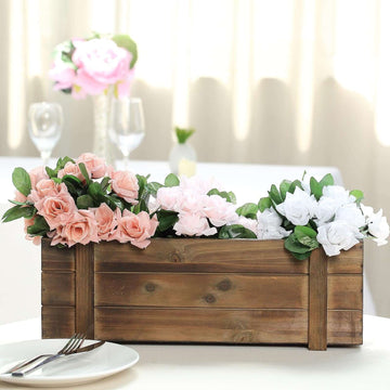 Rustic Wood Planter Box Smoked Brown - Perfect Natural Decor with Removable Plastic Liner for Table Displays 18"x6"