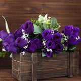 12 Bushes | Purple Artificial Premium Silk Flower Rose Bud Bouquets