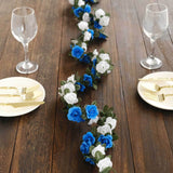 2 Pack 8ft White Royal Blue Artificial Silk Flower Garland Rose Vines