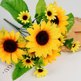 2 Bouquets | 13inch Yellow Artificial Silk Sunflower Flower Bushes