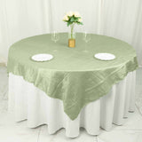 72x72inch Sage Green Accordion Crinkle Taffeta Table Overlay, Square Tablecloth Topper